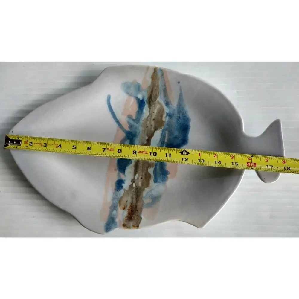 Studio Art Pottery Fish Shape Serving Platter Tray Artist Mike Wilder 18